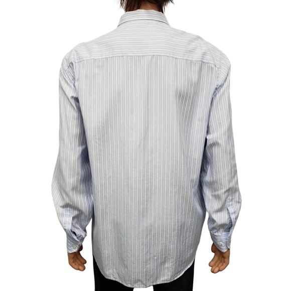 JOHNSTON & MURPHY Dress Shirt XL Contrast Flip Cuff Neck Blue White Striped L/S - Picture 10 of 14